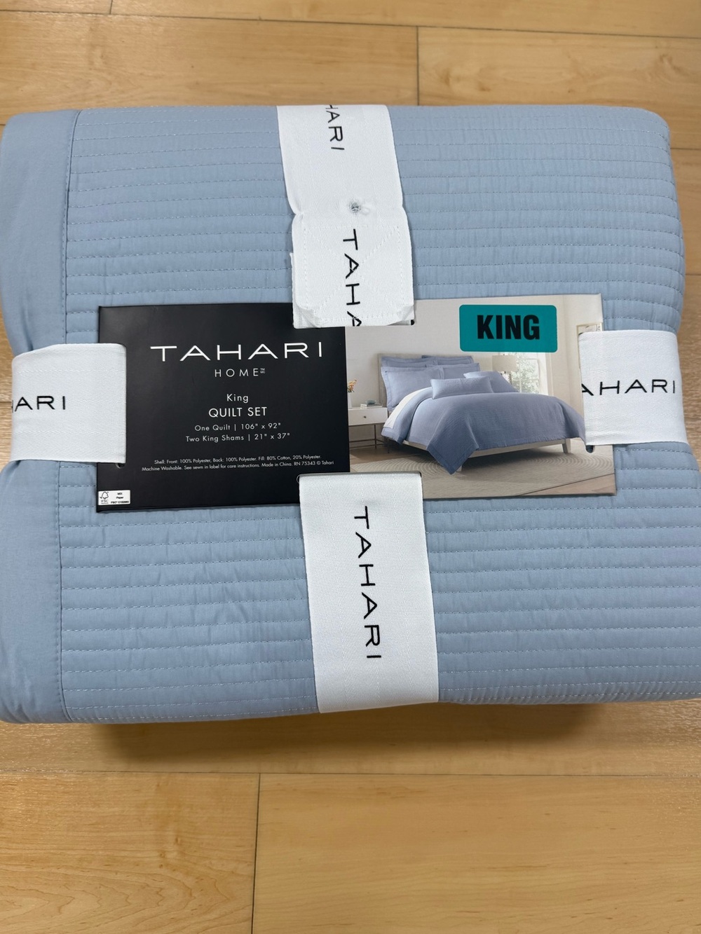 Tahari Light Blue King Quilt Set with Shams